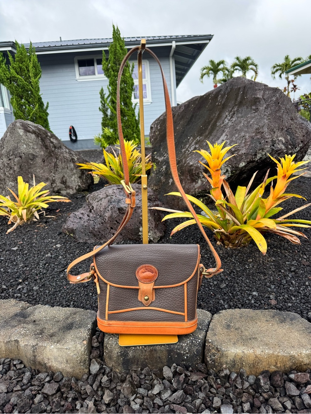 Dooney & Bourke All-Weather Leather AWL Vintage Crossbody Shoulder Bag Brown Tan